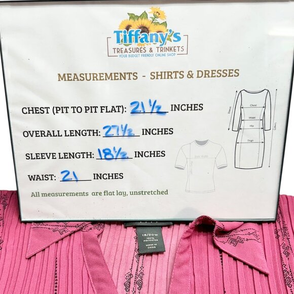 Lane Bryant Womens 18/20W Blouse Dark Pink Black Sheer Button-Down 3/4 Sleeves - Picture 8 of 8